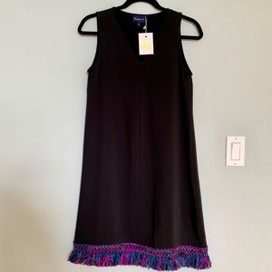 NWT Buckley K Black Vneck Shift Dress Tassel Trim